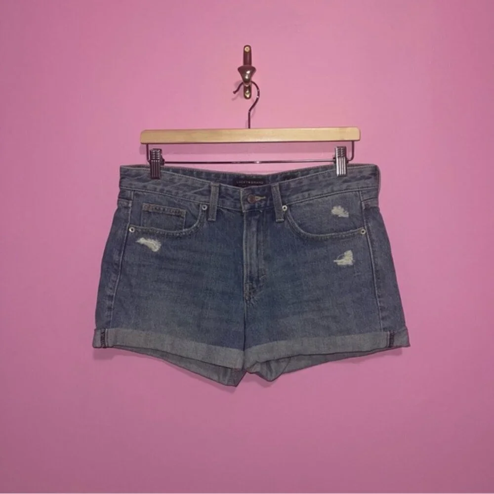 Lucky‎ Brand Jean Shorts Women's Size 28 Blue Denim Boyfriend Cuffed Cotton
